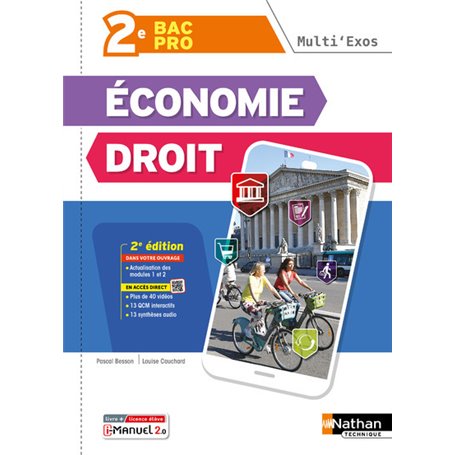 Multi'exos - Economie-Droit 2de Pro Bac Pro Tertiaires - 2024 - Pochette - élève - + iManuel