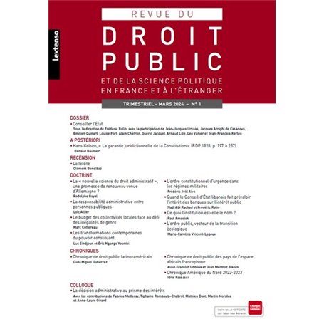 Revue du droit public et de la science politique en France et à l'étranger N°1-2024