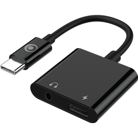 Adaptateur Audio Jack 3.5mm + Charge USB C vers USB C 60W 12cm Noir Bigben