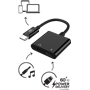 Adaptateur Audio Jack 3.5mm + Charge USB C vers USB C 60W 12cm Noir Bigben