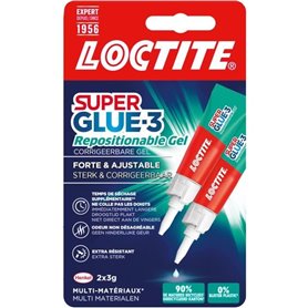 Colles Cyanoacrylates - LOCTITE - SUPERGLUE-3 - Repositionable - Gel 3g - Lot de 2 Blister - Carton 12uc