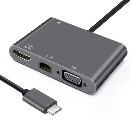 Adaptateur USB C HEDEN USB C male / HDMI F+VGA F+RJ45 HDMI 40/30HZ