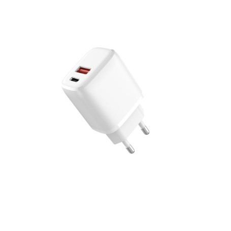 Chargeur secteur 2 sorties 1 USB A et 1 USB C Capacit totale 3A - 20W - blanc