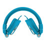 Casque filaire bleu avec micro c ble 1.50m arceau rglable effect peau de p che