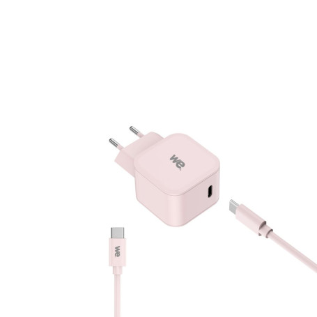 WE POP Pack Chargeur secteur + C ble USB-C/USB-C Rose poudre : Chargeur secteur