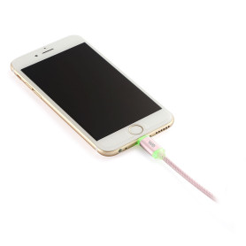 C ble USB/Apple Lightning nylon LED 1m coloris OR ROSE LED rouge = en charge LED