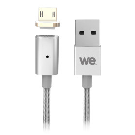 C ble USB/micro USB magntique argent - nylon tress - 1m