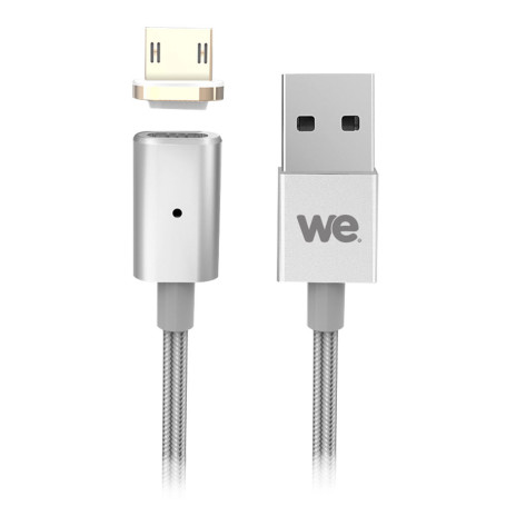 C ble USB/micro USB magntique argent - nylon tress - 1m
