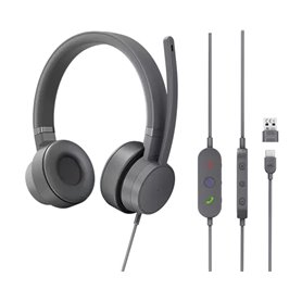 Lenovo GXD1C99243 écouteur/casque Avec fil Arceau Appels/Musique USB Type-C Gris