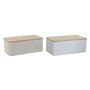 Corbeille à Pain Home ESPRIT Blanc Beige Métal Acacia 33 x 18 x 12 cm (2 Unités)