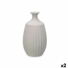 Vase Gris Céramique 21 x 39 x 21 cm (2 Unités) Rayures