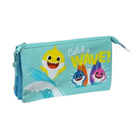 Trousse Fourre-Tout Double Baby Shark Surfing Bleu Blanc 22 x 12 x 3 cm