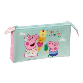 Trousse Fourre-Tout Double Peppa Pig Ice cream Rose Menthe 22 x 12 x 3 cm