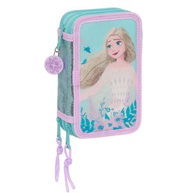 Pochette à crayons triple Frozen Hello spring Bleu clair 12.5 x 19.5 x 5.5 cm (36 Pièces)