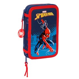 Plumier double Spider-Man Neon Blue marine 12.5 x 19.5 x 4 cm (28 Pièces)