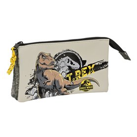 Trousse Fourre-Tout Double Jurassic World Warning Gris 22 x 12 x 3 cm