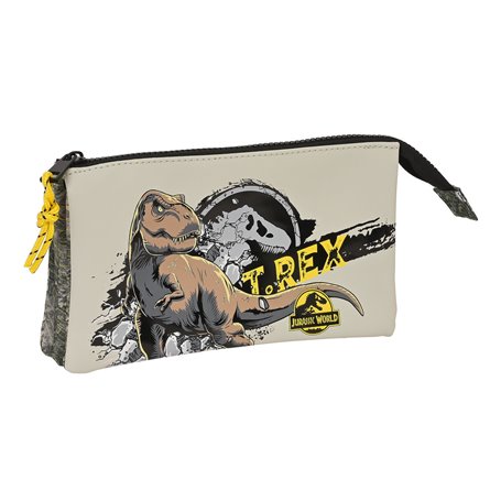 Trousse Fourre-Tout Double Jurassic World Warning Gris 22 x 12 x 3 cm