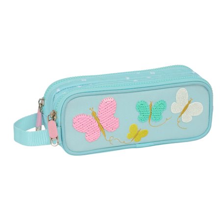 Trousse Fourre-Tout Double Moos Butterflies Bleu clair 21 x 8 x 6 cm