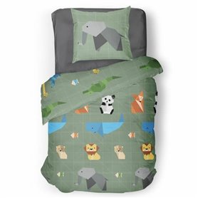 Parure de couette Roupillon Animals 140 x 200 cm Vert Kaki 2 Pièces