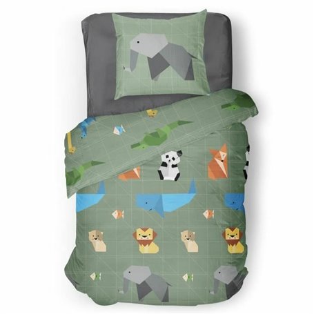 Parure de couette Roupillon Animals 140 x 200 cm Vert Kaki 2 Pièces