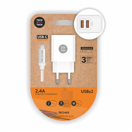 Chargeur Mural + Câble USB-C Tech One Tech Double