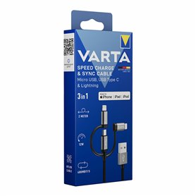 Câble USB Varta 2 m Noir 3-en-1 USB-C Micro USB Lightning