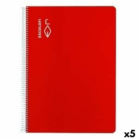 Cahier ESCOLOFI Din A4 50 Volets 8 mm Rouge (5 Unités)