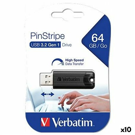 Pendrive Verbatim Pinstripe Noir 64 GB (10 Unités)