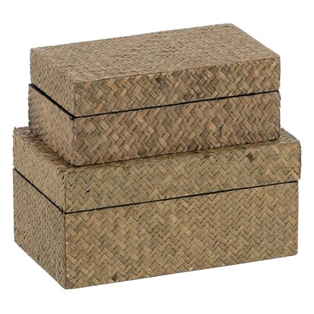 Set de boîtes décoratives Beige DMF 25 x 15 x 12 cm (2 Unités)