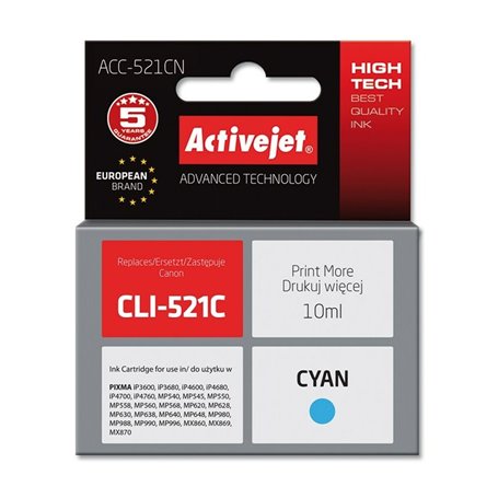 Cartouche d'Encre Compatible Activejet ACC-521CN Cyan