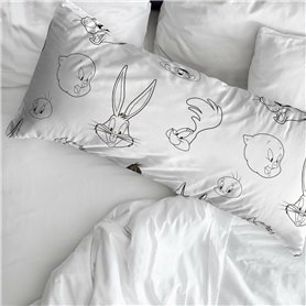 Taie d'oreiller Looney Tunes Blanc Noir Multicouleur 45 x 110 cm 100 % coton