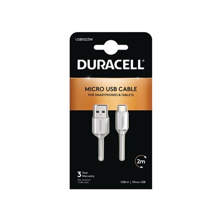 Câble USB DURACELL USB5023W 2 m Blanc (1 Unité)