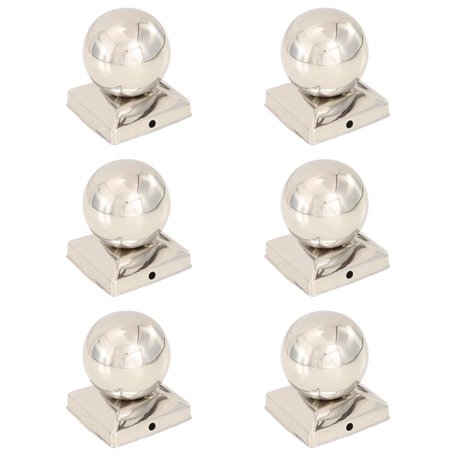 vidaXL Bouchons de poteau 6 pcs Globe final Acier inoxydable 91x91 mm