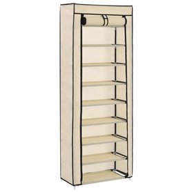 vidaXL Armoire à chaussures avec housse Crème 57x29x162 cm Tissu