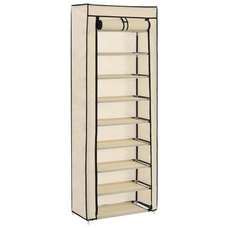 vidaXL Armoire à chaussures avec housse Crème 57x29x162 cm Tissu