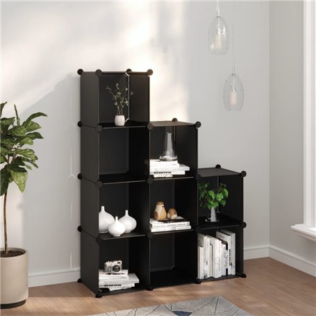 vidaXL Cubes de rangement 9 pcs Noir PP