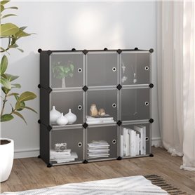 vidaXL Cubes de rangement 9 pcs avec portes Noir PP