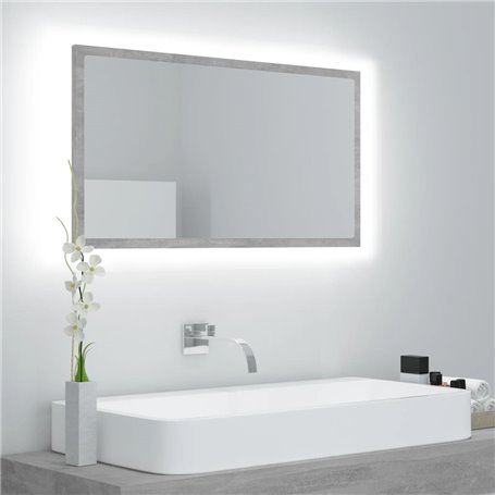 vidaXL Miroir à LED de salle de bain Gris béton 80x8