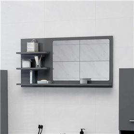 vidaXL Miroir de salle de bain gris brillant bois dingénierie