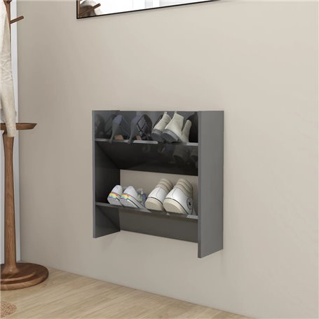 vidaXL Armoire à chaussures murale gris brillant bois dingénierie