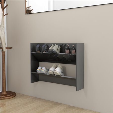 vidaXL Armoire à chaussures murale gris brillant bois d'ingénierie