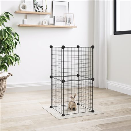 vidaXL Cage animaux de compagnie à 8 panneaux Noir 35x35 cm Acier