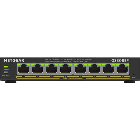 NETGEAR 8-Port Gigabit Ethernet PoE+ Plus Switch (GS308EP) Géré L2/L3 Gigabit Ethernet (10/100/1000) Connexion Ethernet