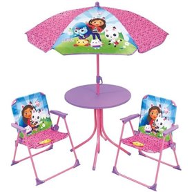 Mobilier de jardin - FUN HOUSE - Salon de jardin Gabby et la Maison Magique Table 46 x 46 cm 2 chaises pliantes parasol 125 x 10