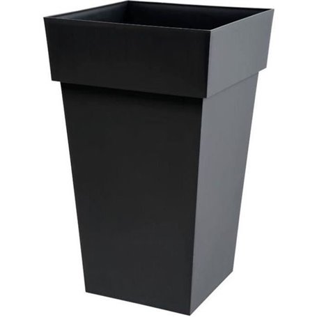 EDA Pot de fleur haut carré Toscane - 39 x 39 x H 65 cm - 62 L - Gris anthracite