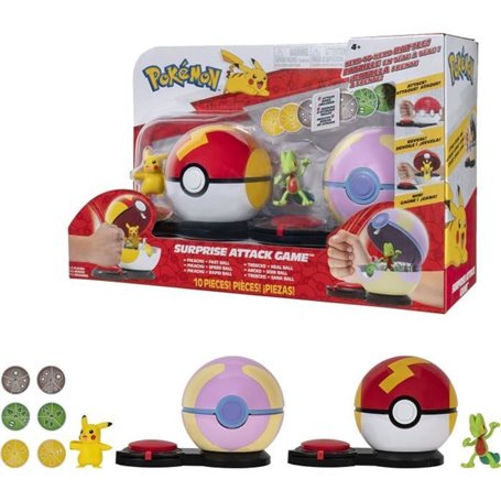 2 Poké Balls avec leur Pokémon et 6 disques d'attaques - BANDAI - Pokémon - Poké Ball attaque surprise Pikachu vs Arcko - Jeu