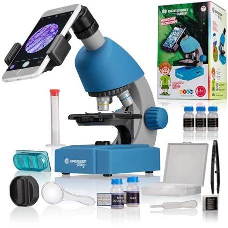 Microscope 40x-640x - BRESSER JUNIOR - Éclairage LED - kit d'expérimentation - bleu