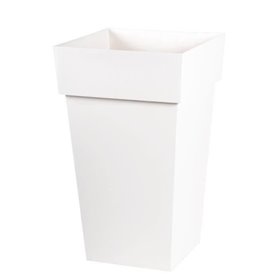 EDA Pot de fleur haut carré Toscane - 39 x 39 x H 65 cm - 62 L - Blanc