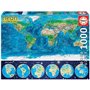 Puzzle Mappemonde Neon 1000 pcs - EDUCA - Voyage et cartes - Adulte - 12 ans