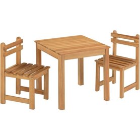 Ensemble repas de jardin pour enfant - 2 personnes - Table carrée 50 x 50 x 50 cm et 2 chaises - Bois Acacia FSC